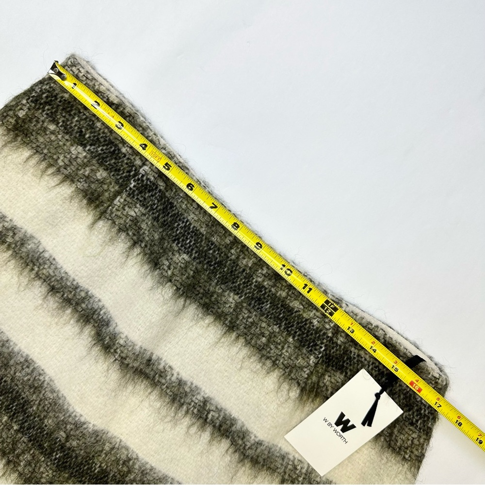W by Worth Brushed Striped Mini Skirt Womens Size 12 Ivory & Tarragon Wool Blend - Picture 4 of 11